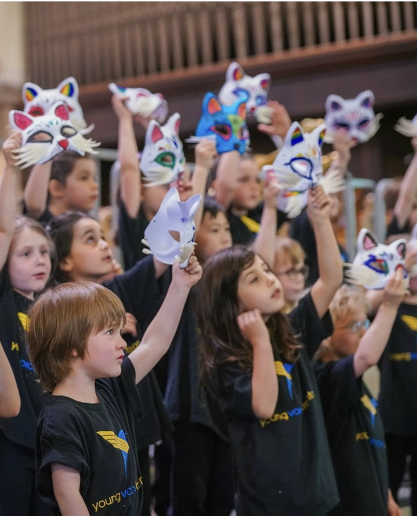 Image of small children holding hand painted cat masks